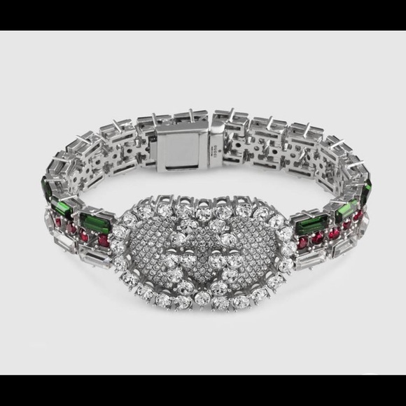 NEW Gucci Web GG Red Green Crystal Bracelet Size M - Picture 5 of 14